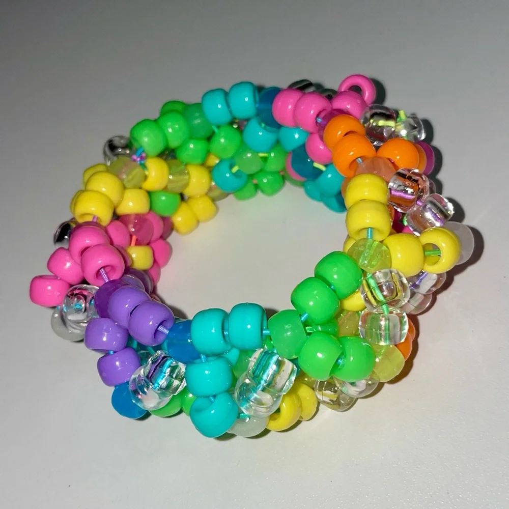 Kandi Rave Bracelet | neon rainbow (UV reactive, glow in the dark) - Picture 3 of 7